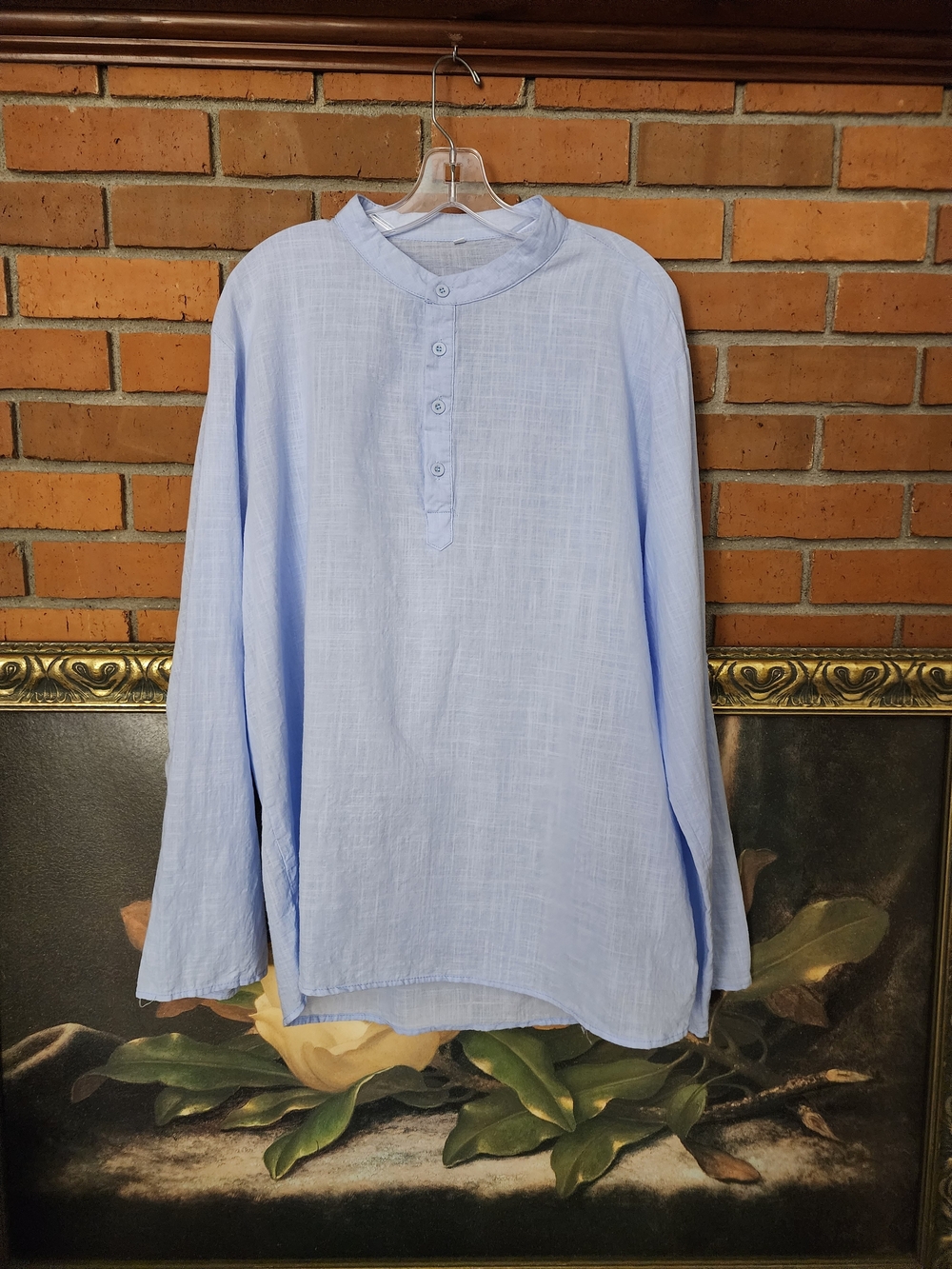 Women’s Light Blue Button-Neck Pullover Blouse
